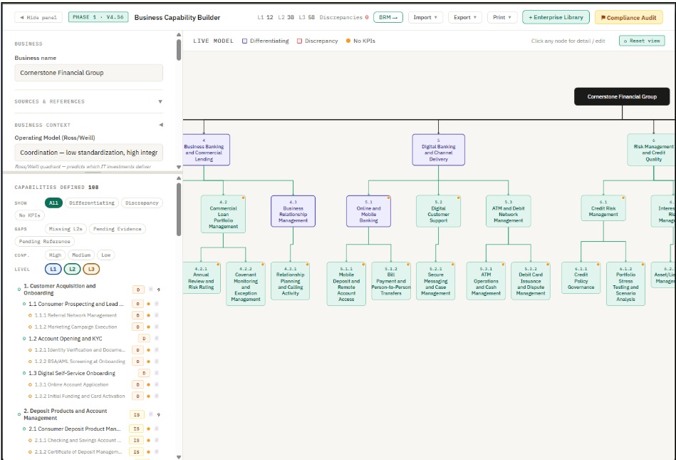 Capability Builder showing structured capability hierarchy for a company